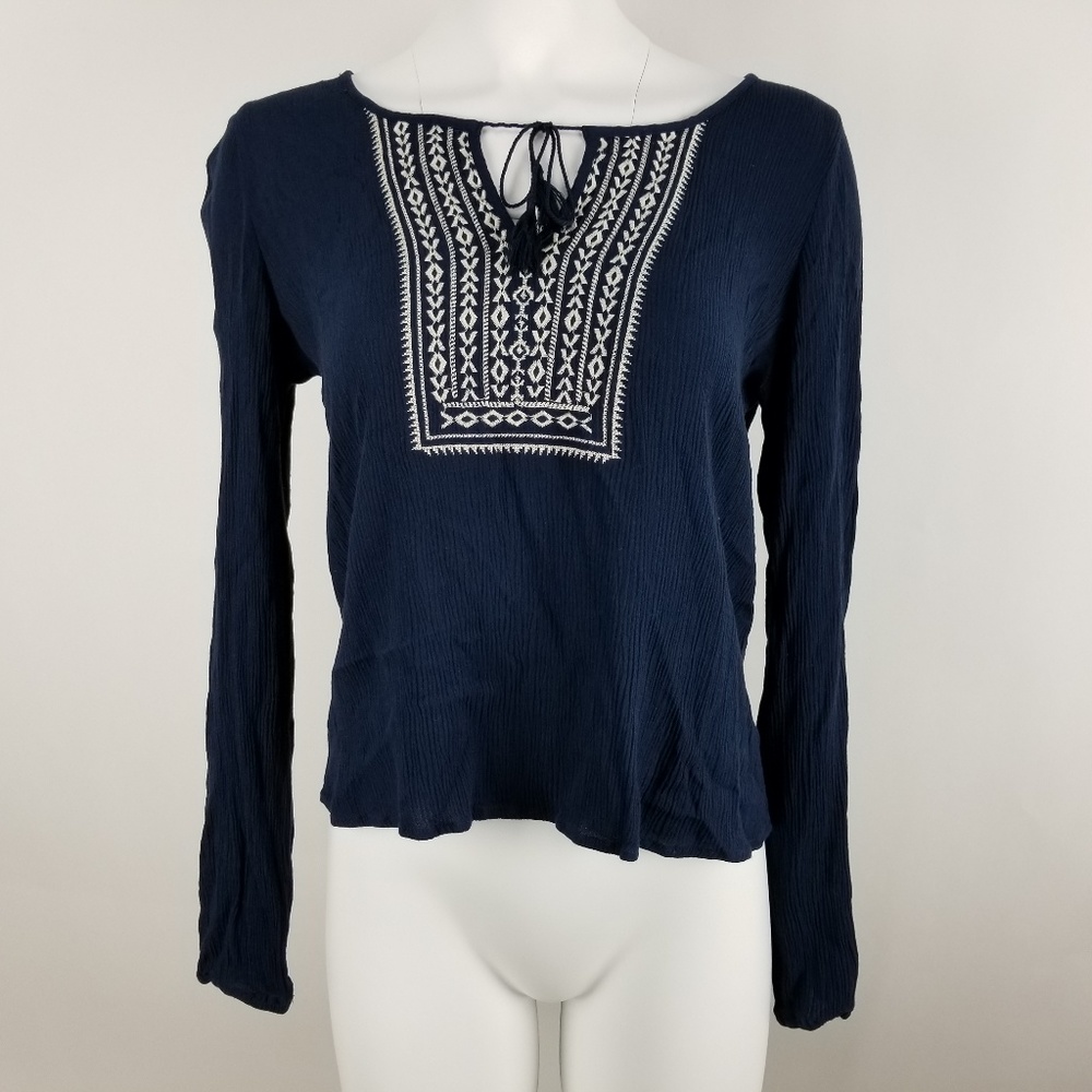 Aeropostale Navy Blue Long Sleeve‎ Embriodered Top